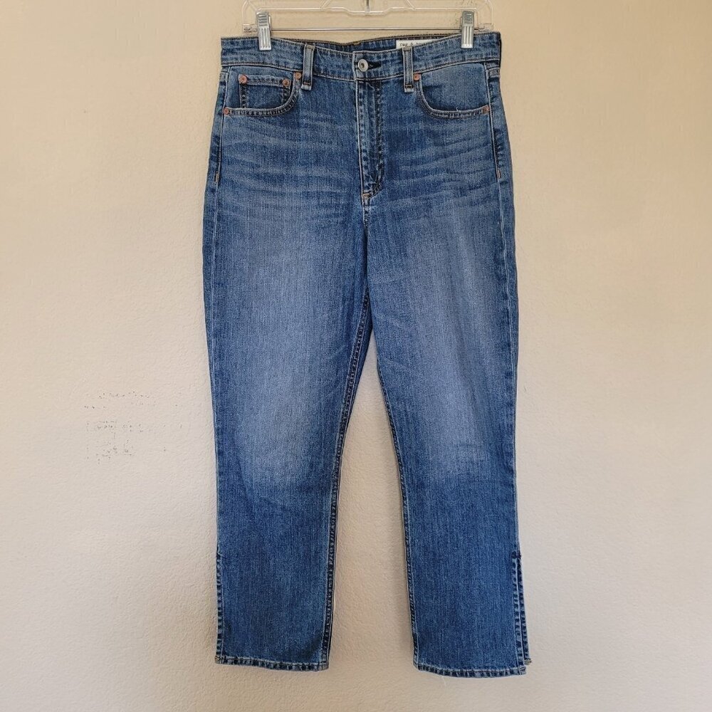 RAG & BONE Nina High Rise Ankle Flare Jeans Size 29 Blue Side Slit Stretchy Euc
